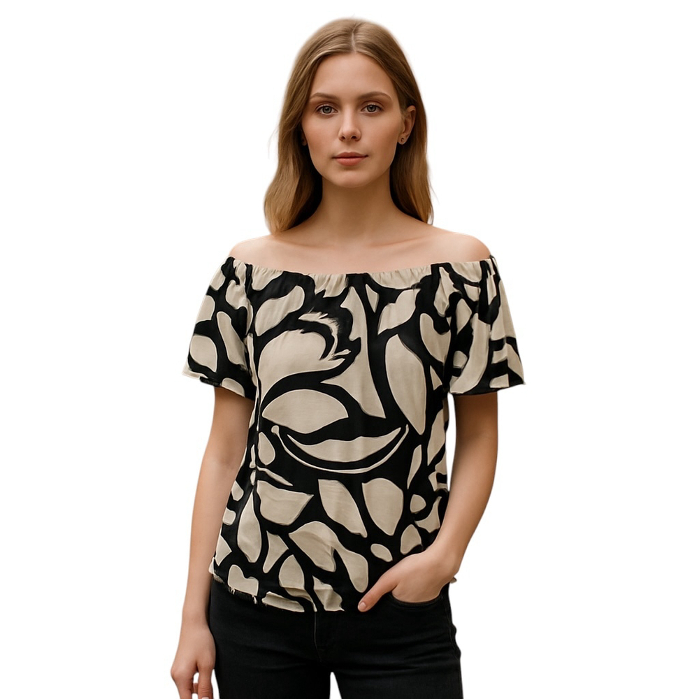 Primark Top Womens 4 Black White Abstract Floral Off The Shoulder Blouse NWT